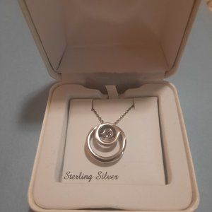 Sterling Silver floating CZ double circle pendant